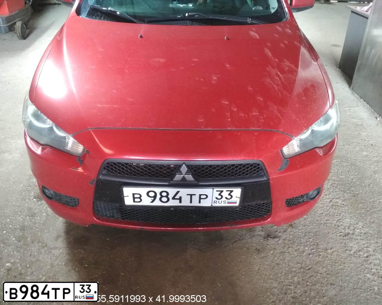 Фото автомобиля MITSUBISHI LANCER, 2007 — госномер В984ТР33. Цвет: КРАСНЫЙ