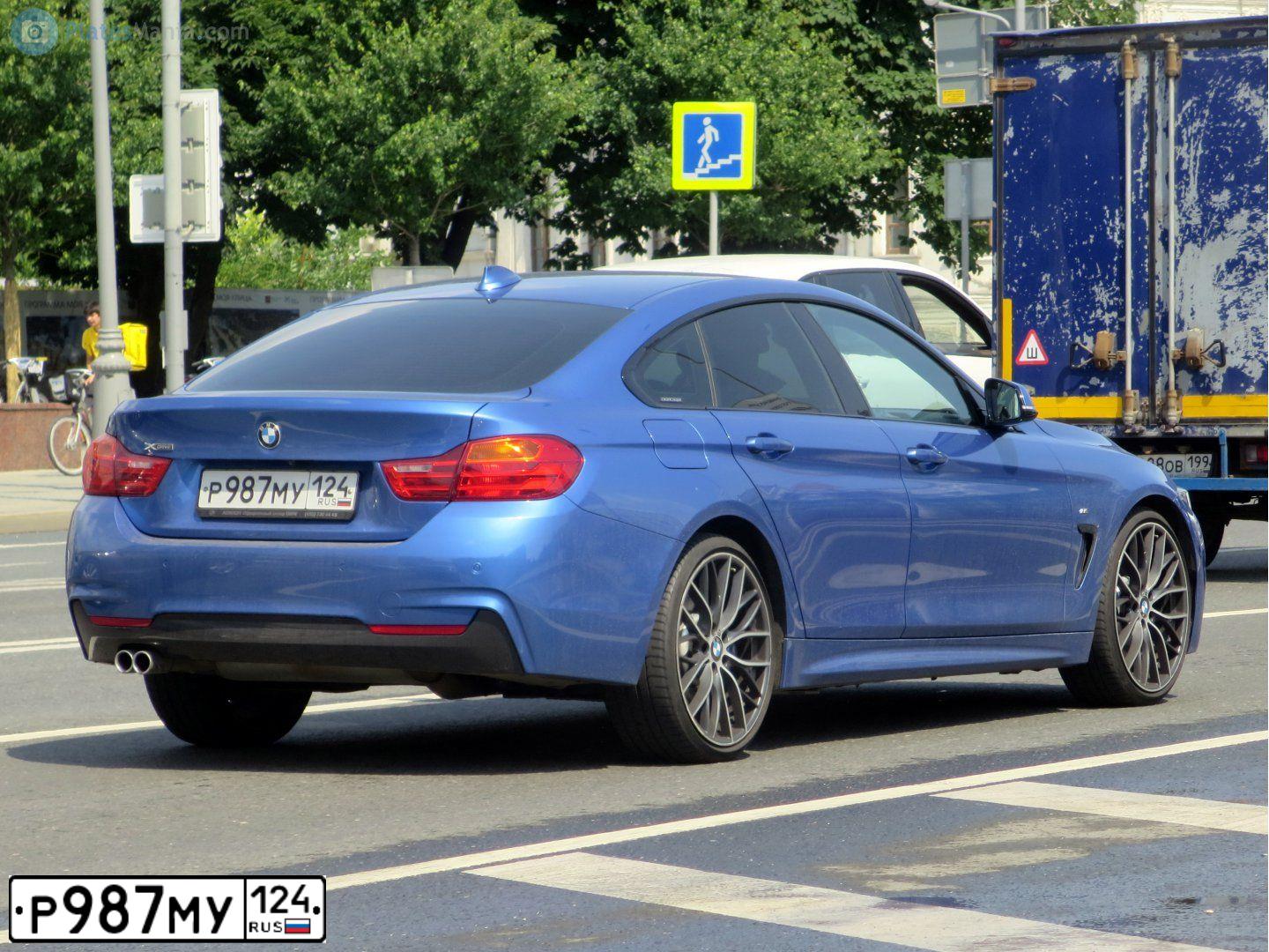 Фото автомобиля BMW SERIE 4, 2015 — госномер Р987МУ124. Цвет: СИНИЙ