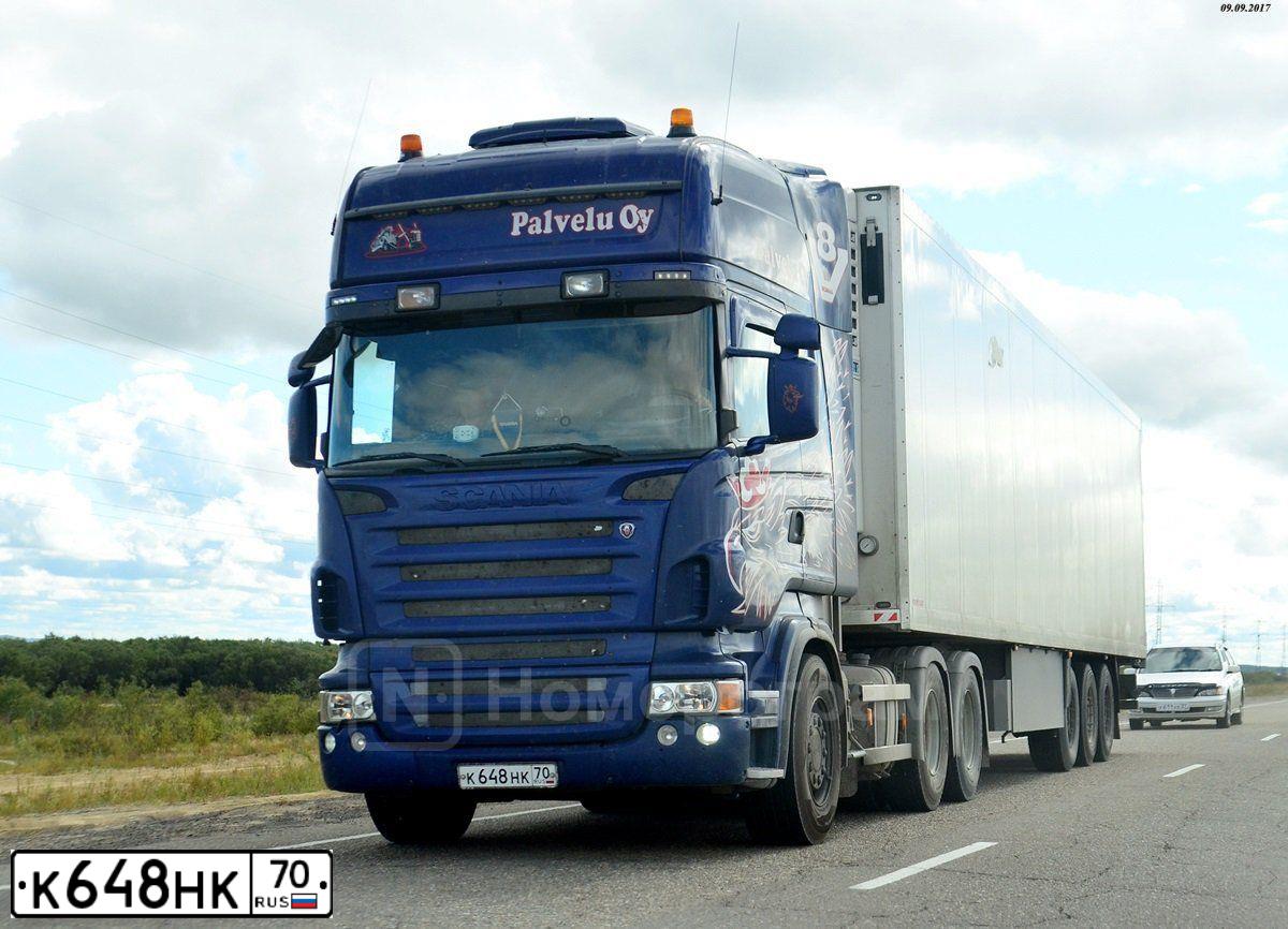Фото автомобиля SCANIA SERIE R /6X4/, 2013 — госномер К648НК70. Цвет: синий