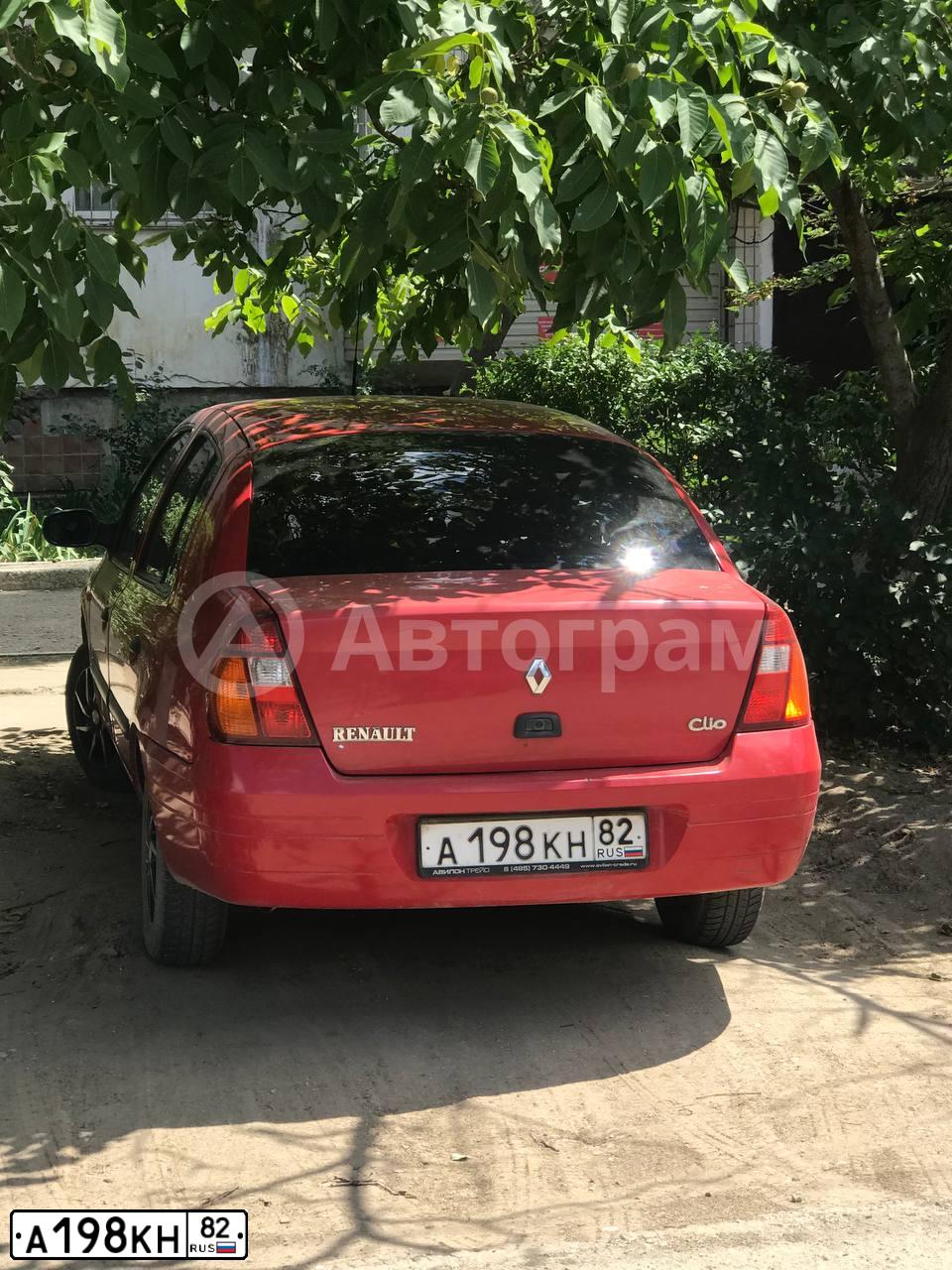 Фото автомобиля RENAULT CLIO, 2002 — госномер А198КН82. Цвет: КРАСНЫЙ