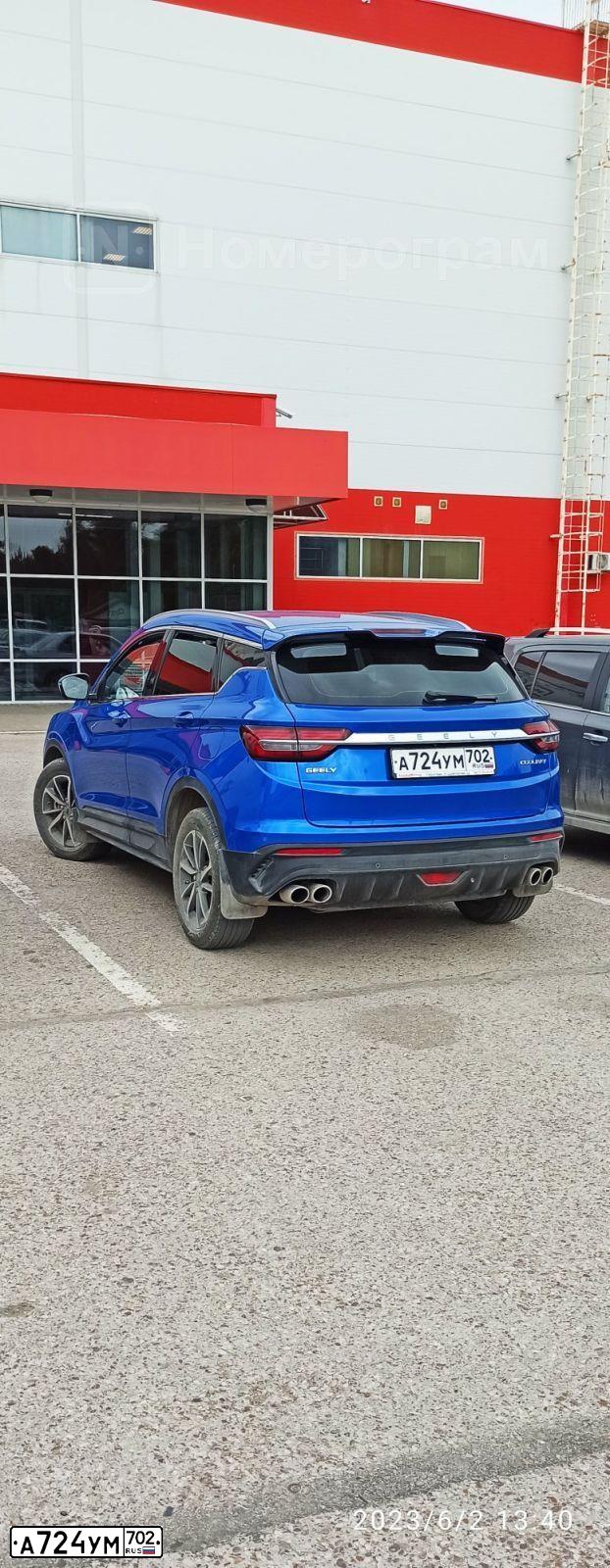 Фото автомобиля GEELY COOLRAY, 2020 — госномер А724УМ702. Цвет: синий