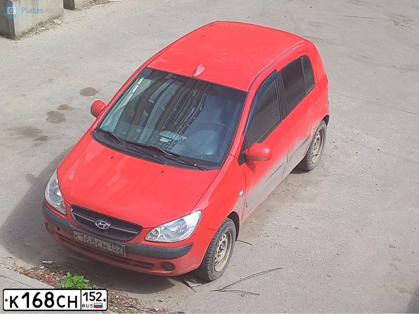 Фото автомобиля HYUNDAI GETZ, 2007 — госномер К168СН152. Цвет: КРАСНЫЙ