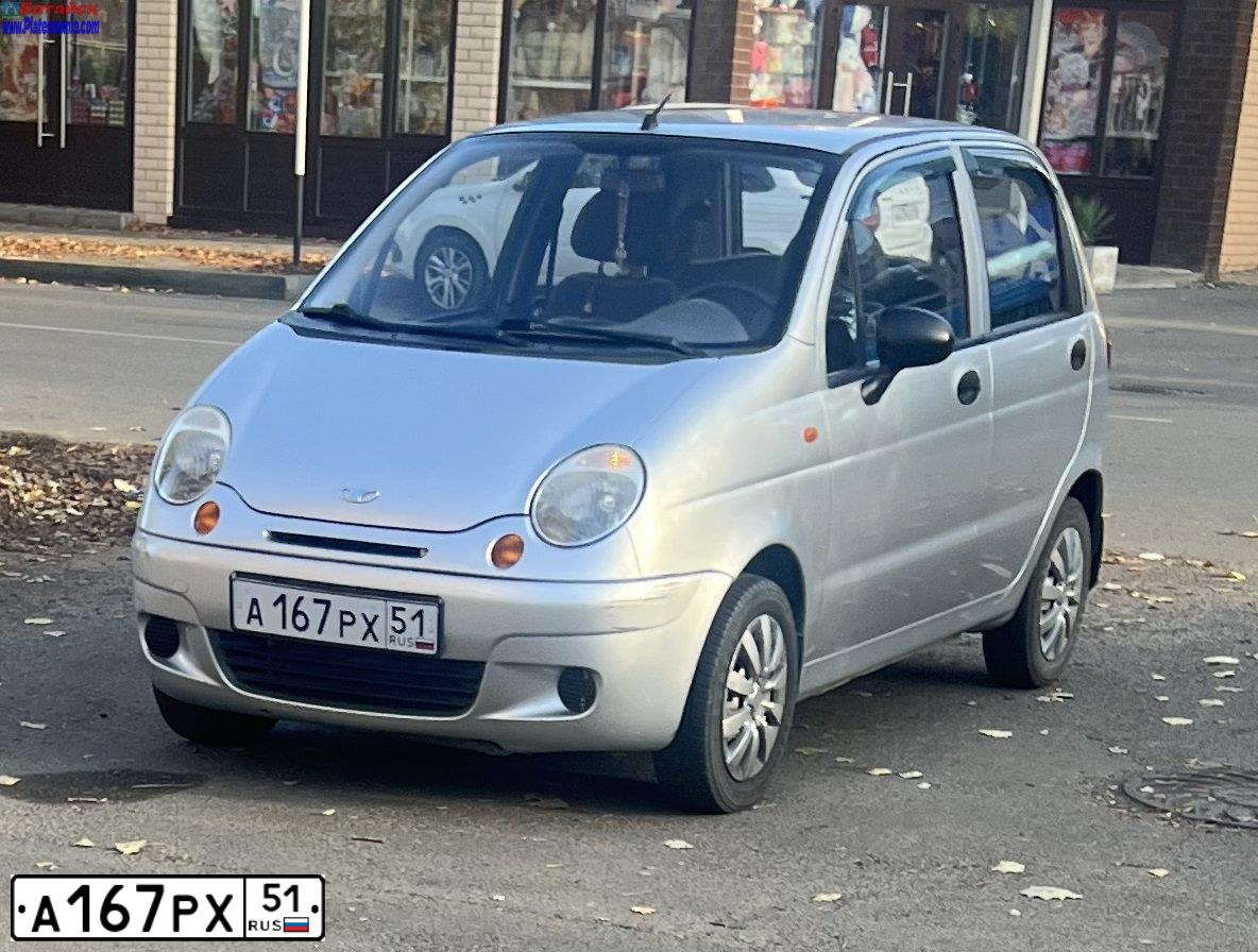 Фото автомобиля DAEWOO MATIZ, 2012 — госномер А167РХ51. Цвет: Серебристый