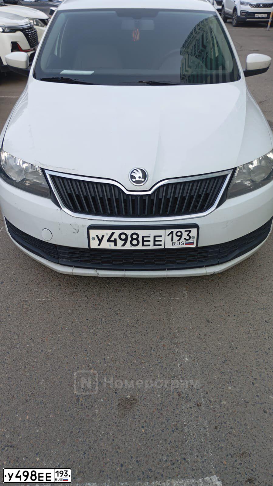 Фото автомобиля SKODA RAPID, 2019 — госномер У498ЕЕ193. Цвет: Белый