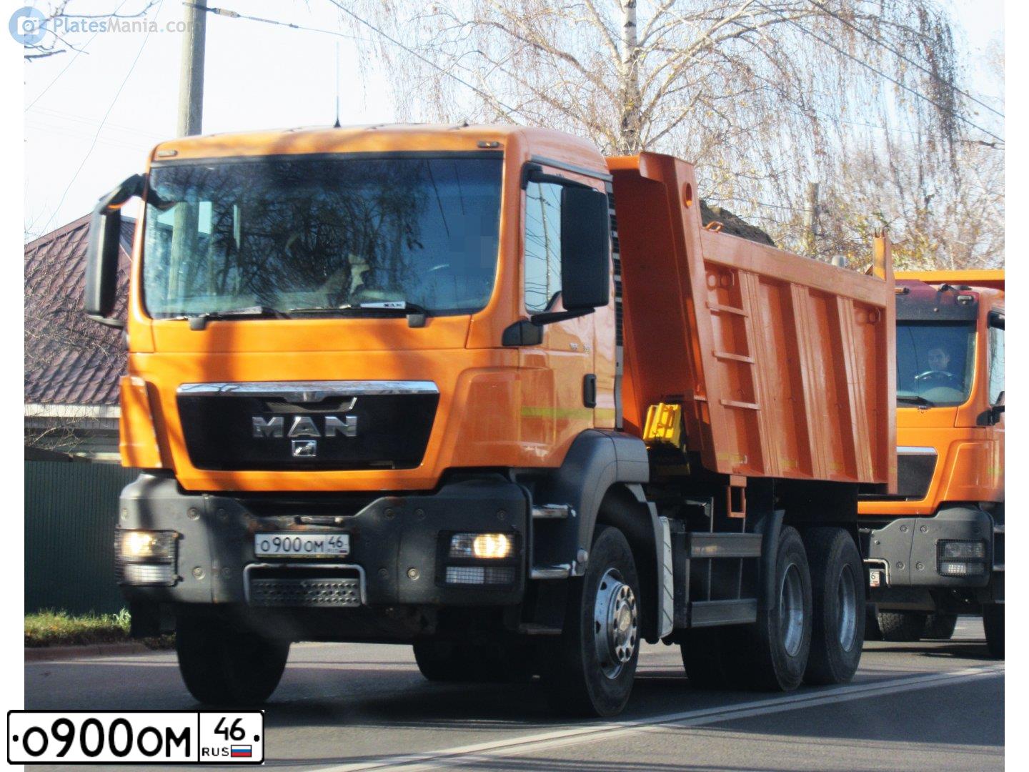 Фото автомобиля MAN TGS 26/33.XXX /6X4/, 2011 — госномер О900ОМ46. Цвет: Оранжевый