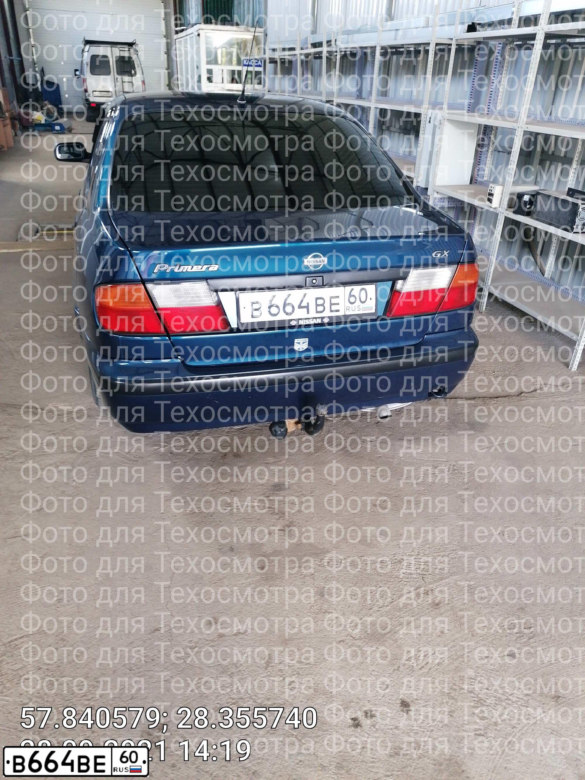 Фото автомобиля NISSAN PRIMERA, 1998 — госномер В664ВЕ60. Цвет: синий