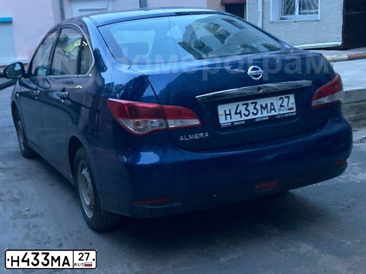 Фото автомобиля NISSAN ALMERA /AVTOVAZ/, 2014 — госномер Н433МА27. Цвет: СИНИЙ