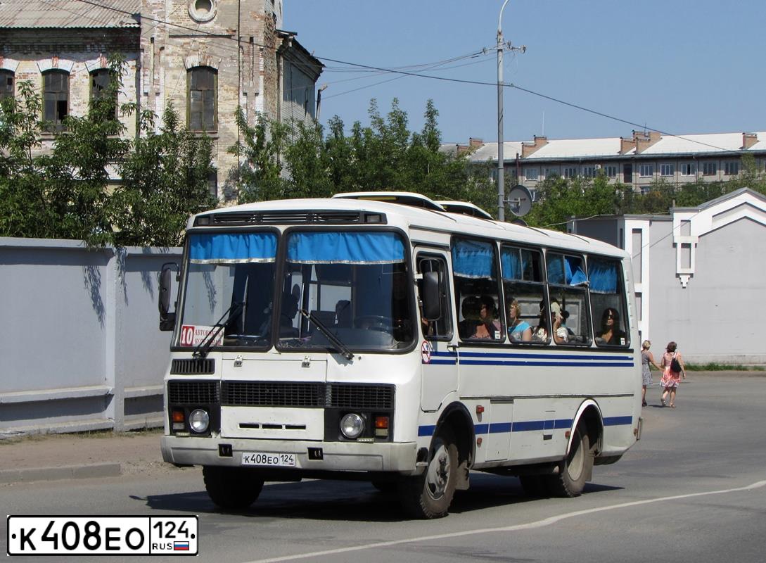 Фото автомобиля PAZ 3205, 2006 — госномер К408ЕО124. Цвет: Бело-Синий