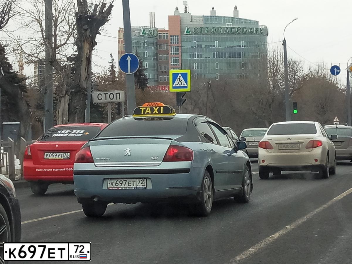 Фото автомобиля PEUGEOT 407, 2007 — госномер К697ЕТ72. Цвет: Серый