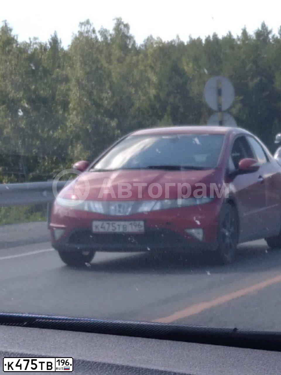 Фото автомобиля HONDA CIVIC, 2008 — госномер К475ТВ196. Цвет: КРАСНЫЙ