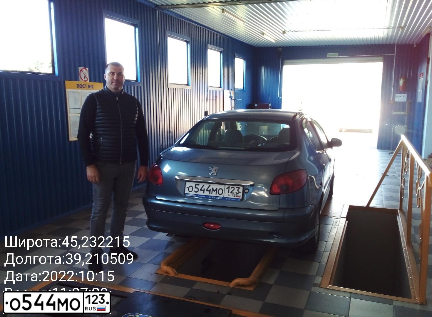 Фото автомобиля PEUGEOT 206, 2007 — госномер О544МО123. Цвет: СЕРЫЙ