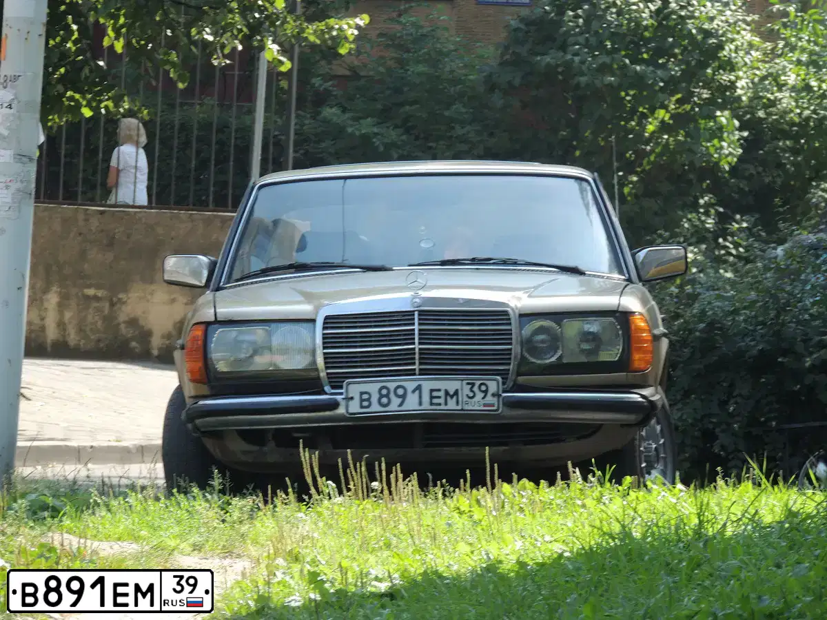 Фото автомобиля MERCEDES E-KLASSE, 1983 — госномер В891ЕМ39. Цвет: ЗОЛОТИСТЫЙ