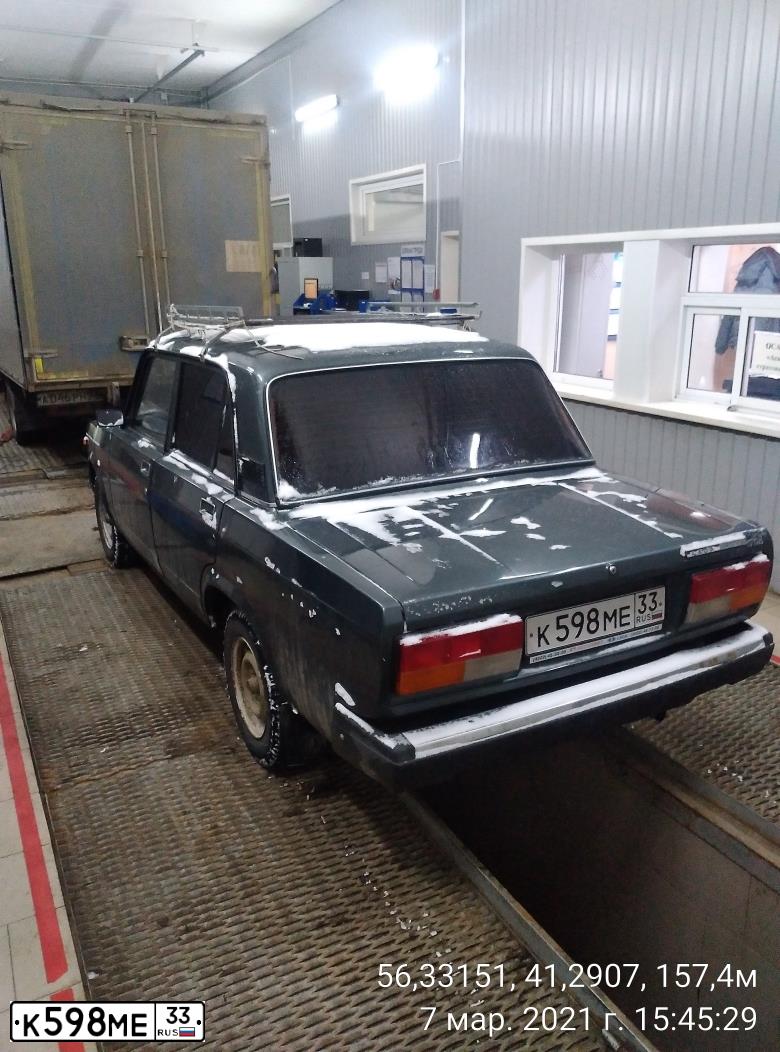 Фото автомобиля LADA 2107, 2011 — госномер К598МЕ33. Цвет: СЕРО-СИНИЕ-ЗЕЛЕНЫЙ