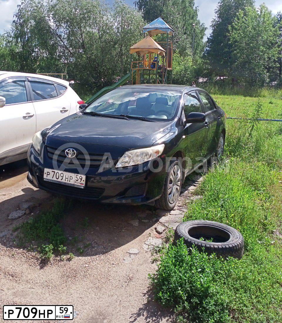 Фото автомобиля TOYOTA COROLLA, 2008 — госномер Р709НР59. Цвет: ЧЕРНЫЙ