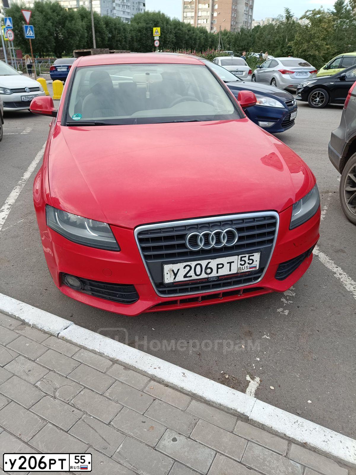 Фото автомобиля AUDI A4, 2008 — госномер У206РТ55. Цвет: Красный