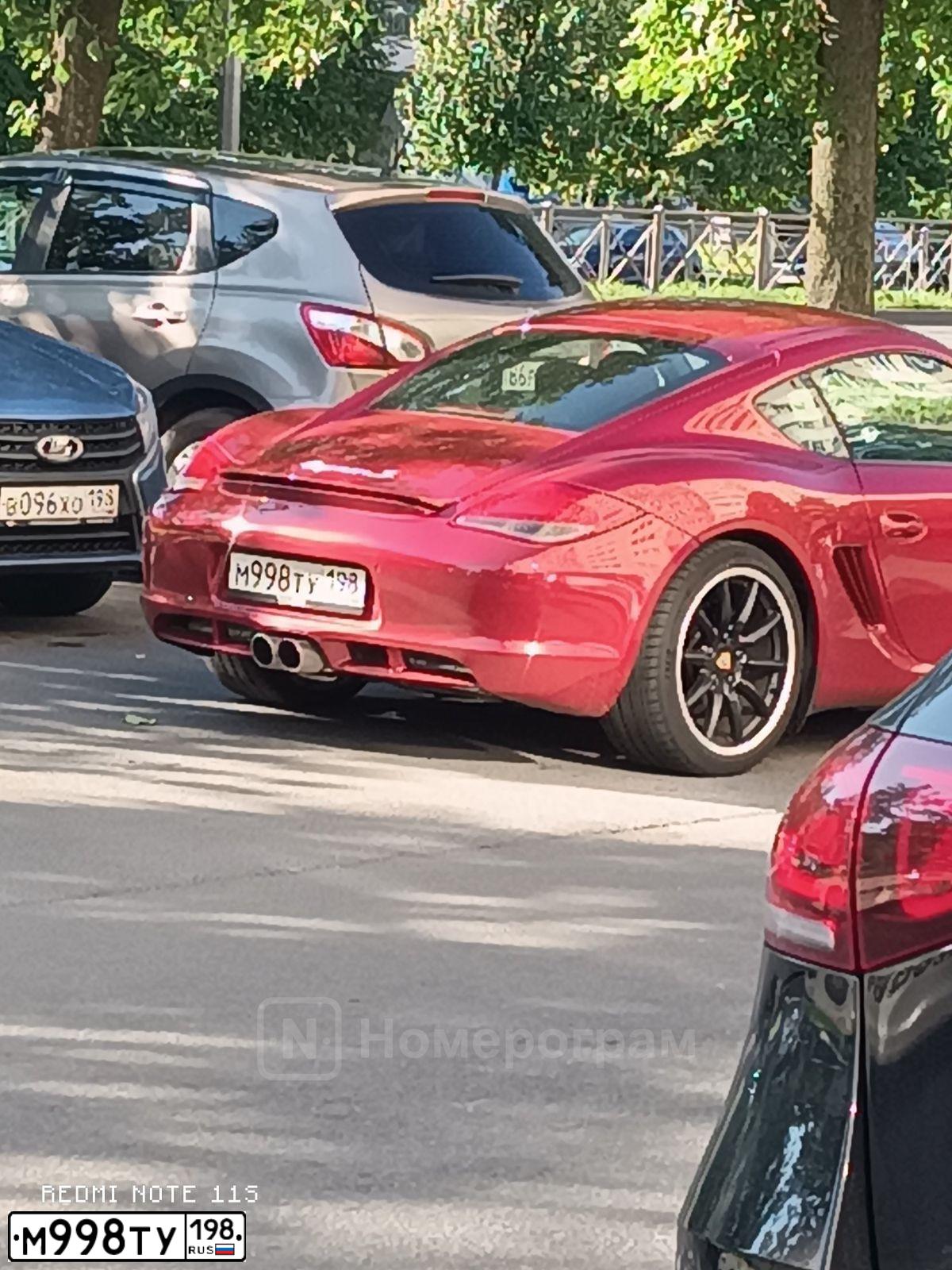 Фото автомобиля PORSCHE CAYMAN, 2009 — госномер М998ТУ198. Цвет: Красный