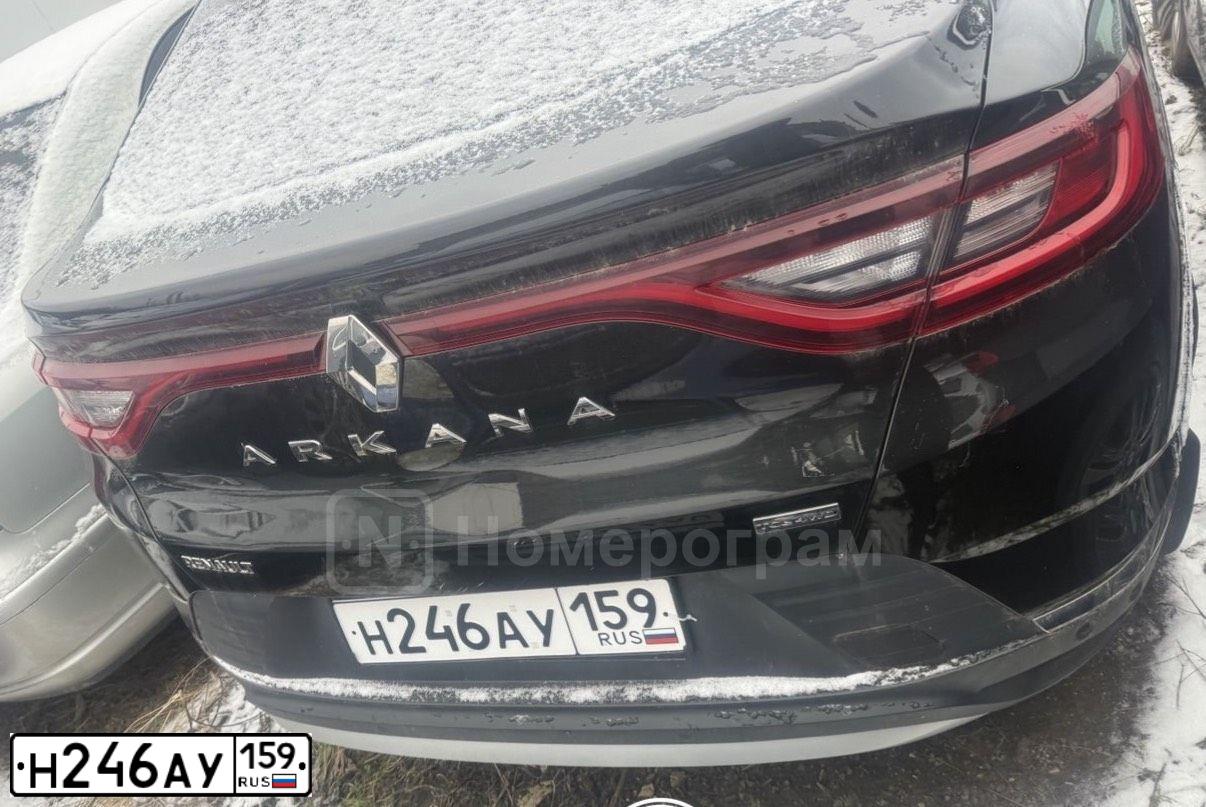 Фото автомобиля RENAULT ARKANA, 2019 — госномер Н246АУ159. Цвет: ЧЕРНЫЙ