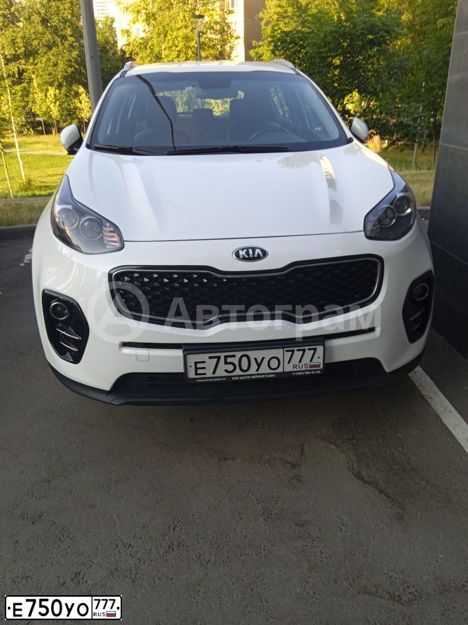Фото автомобиля KIA SPORTAGE, 2016 — госномер Е750УО777. Цвет: БЕЛЫЙ