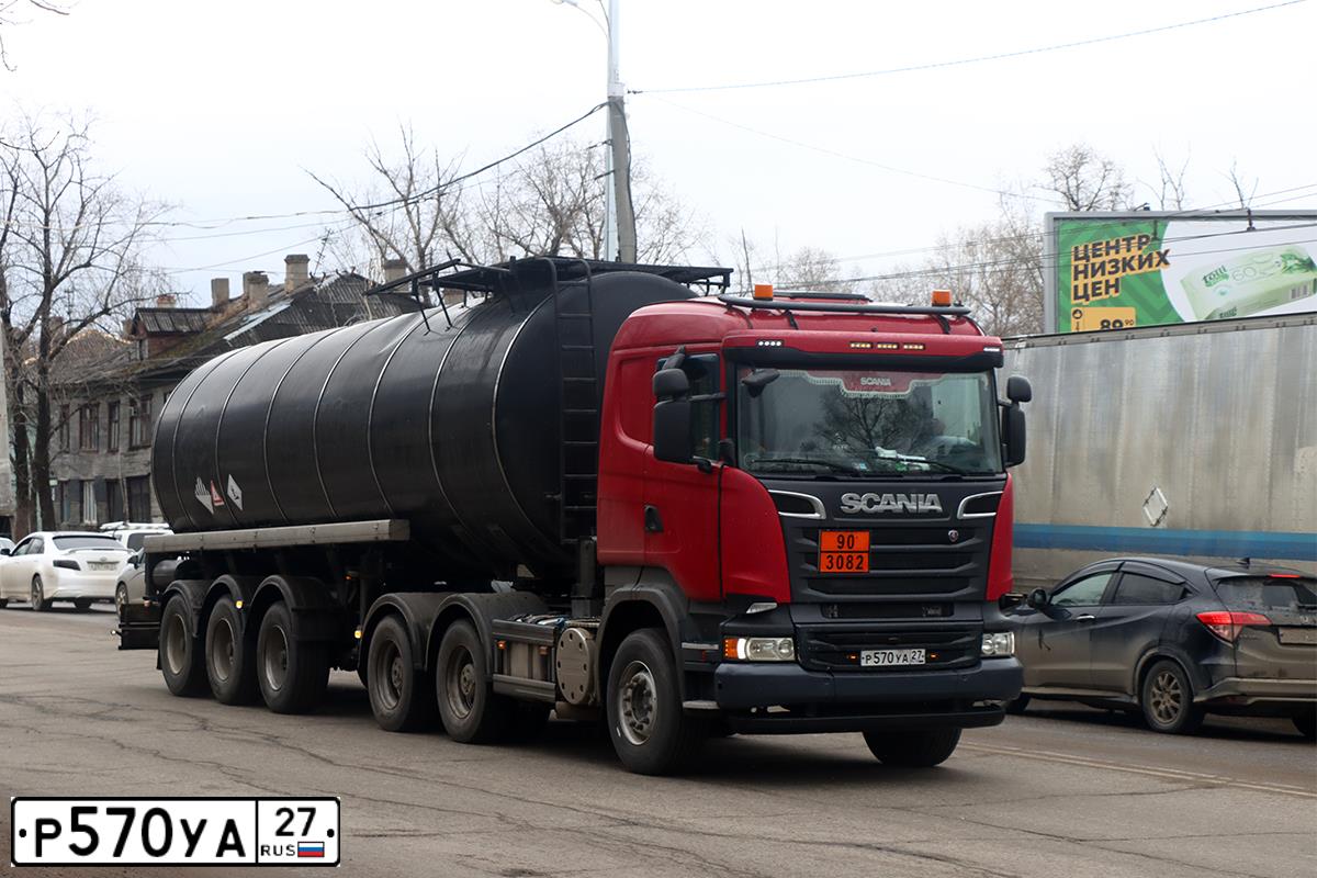 Фото автомобиля SCANIA SERIE R /6X4/, 2016 — госномер Р570УА27. Цвет: КРАСНЫЙ