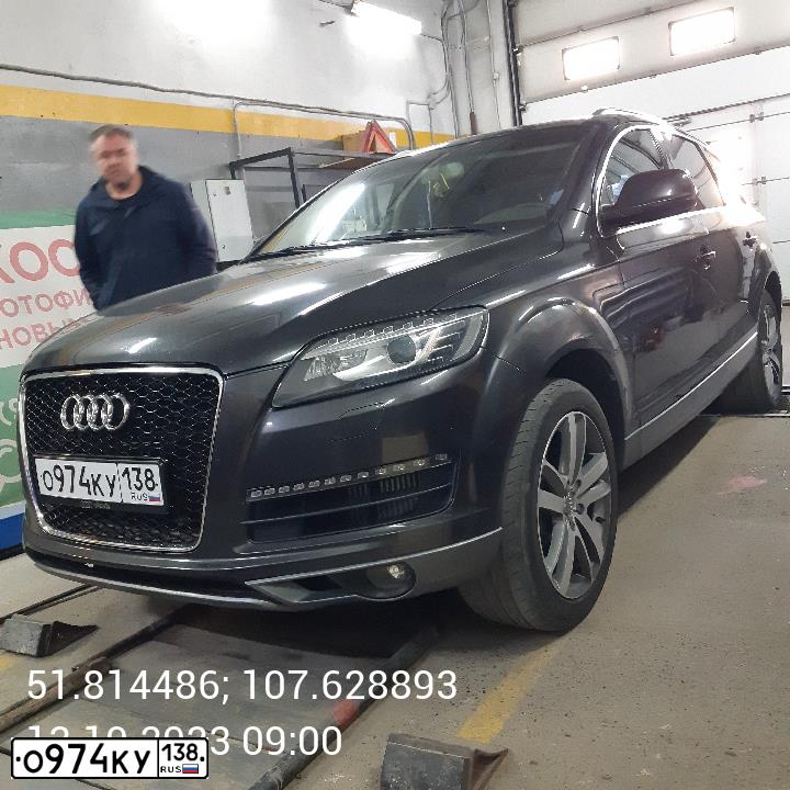Фото автомобиля AUDI Q7, 2010 — госномер Н009АО138. Цвет: ЧЕРНО-СЕРЫЙ