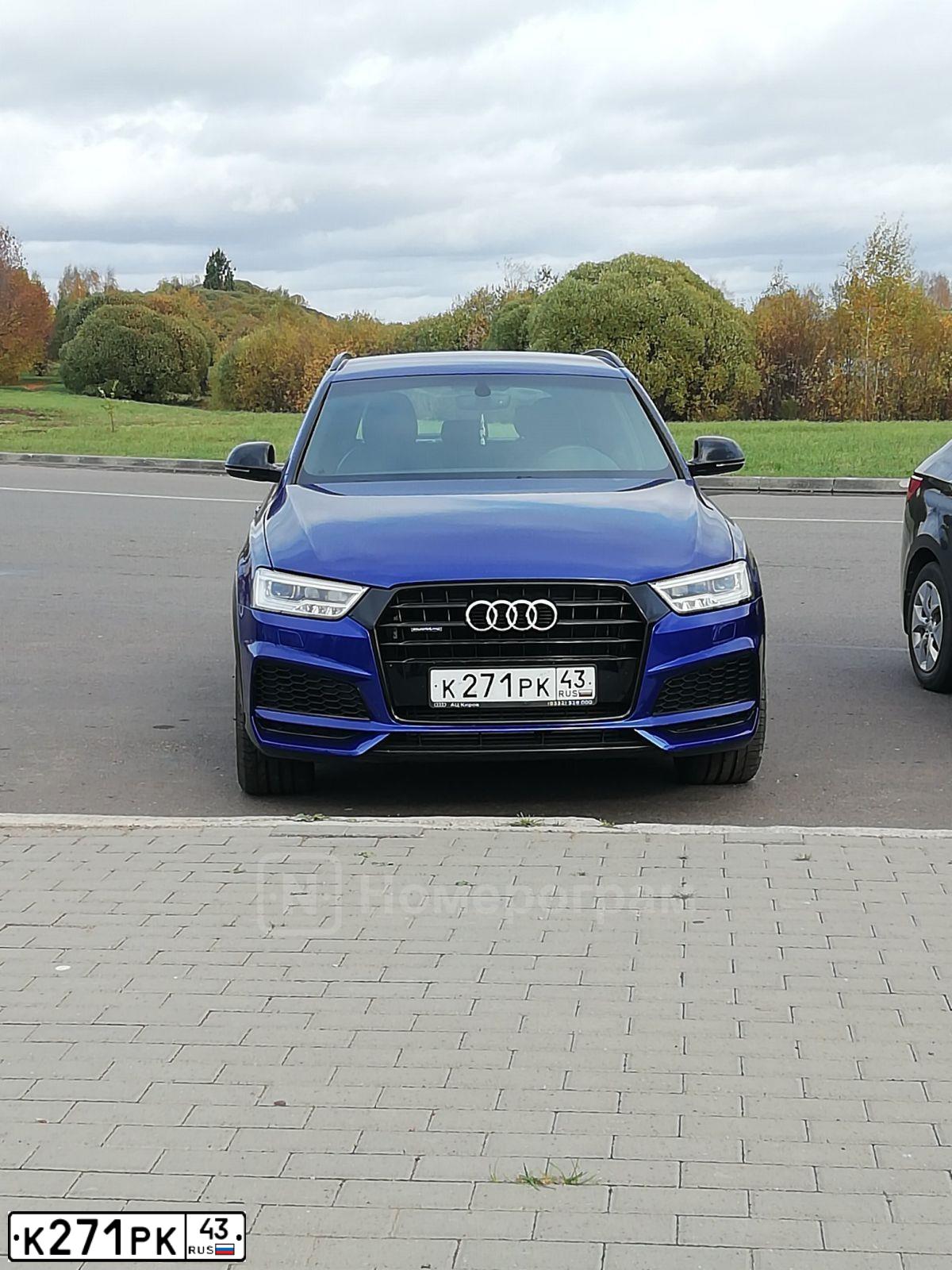 Фото автомобиля AUDI Q3, 2018 — госномер К271РК43. Цвет: СИНИЙ