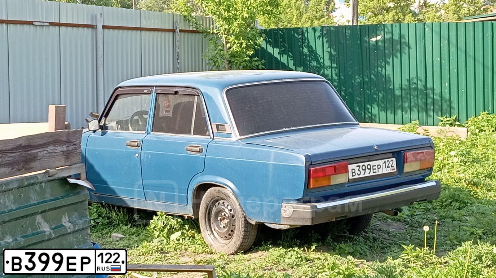 Фото автомобиля LADA 2107, 2008 — госномер В399ЕР122. Цвет: СИНЕ-ЗЕЛЕНЫЙ