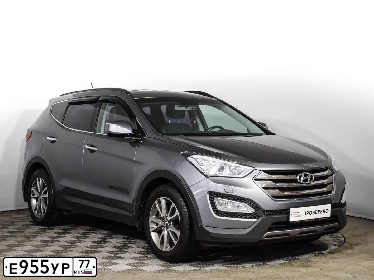 Фото автомобиля HYUNDAI SANTA FE, 2013 — госномер Е955УР77. Цвет: Серый