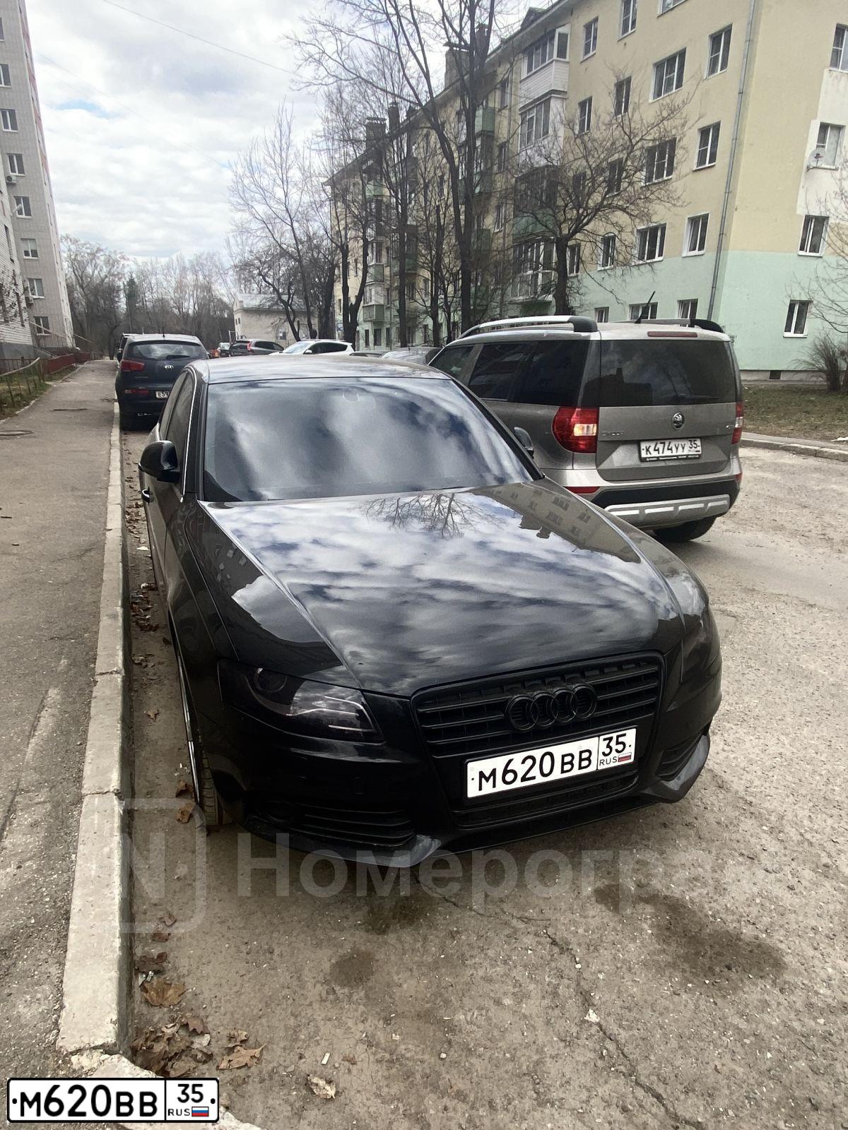 Фото автомобиля AUDI A4, 2009 — госномер М620ВВ35. Цвет: ЧЕРНЫЙ