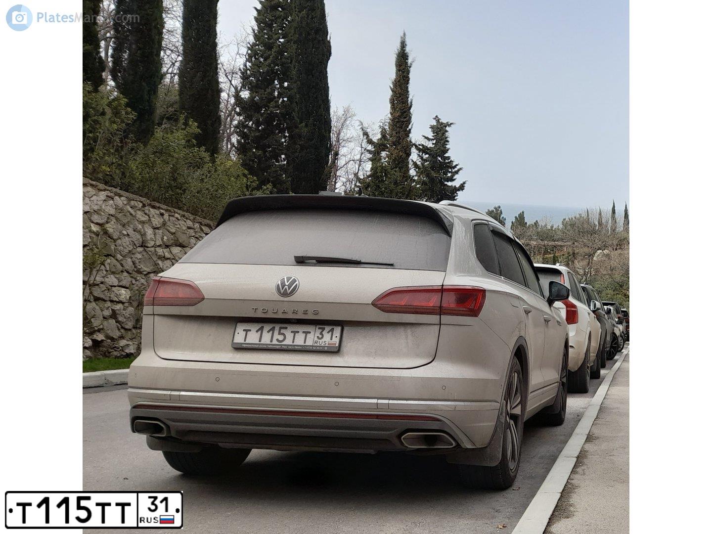 Фото автомобиля VOLKSWAGEN TOUAREG, 2021 — госномер Т115ТТ31. Цвет: Коричневый