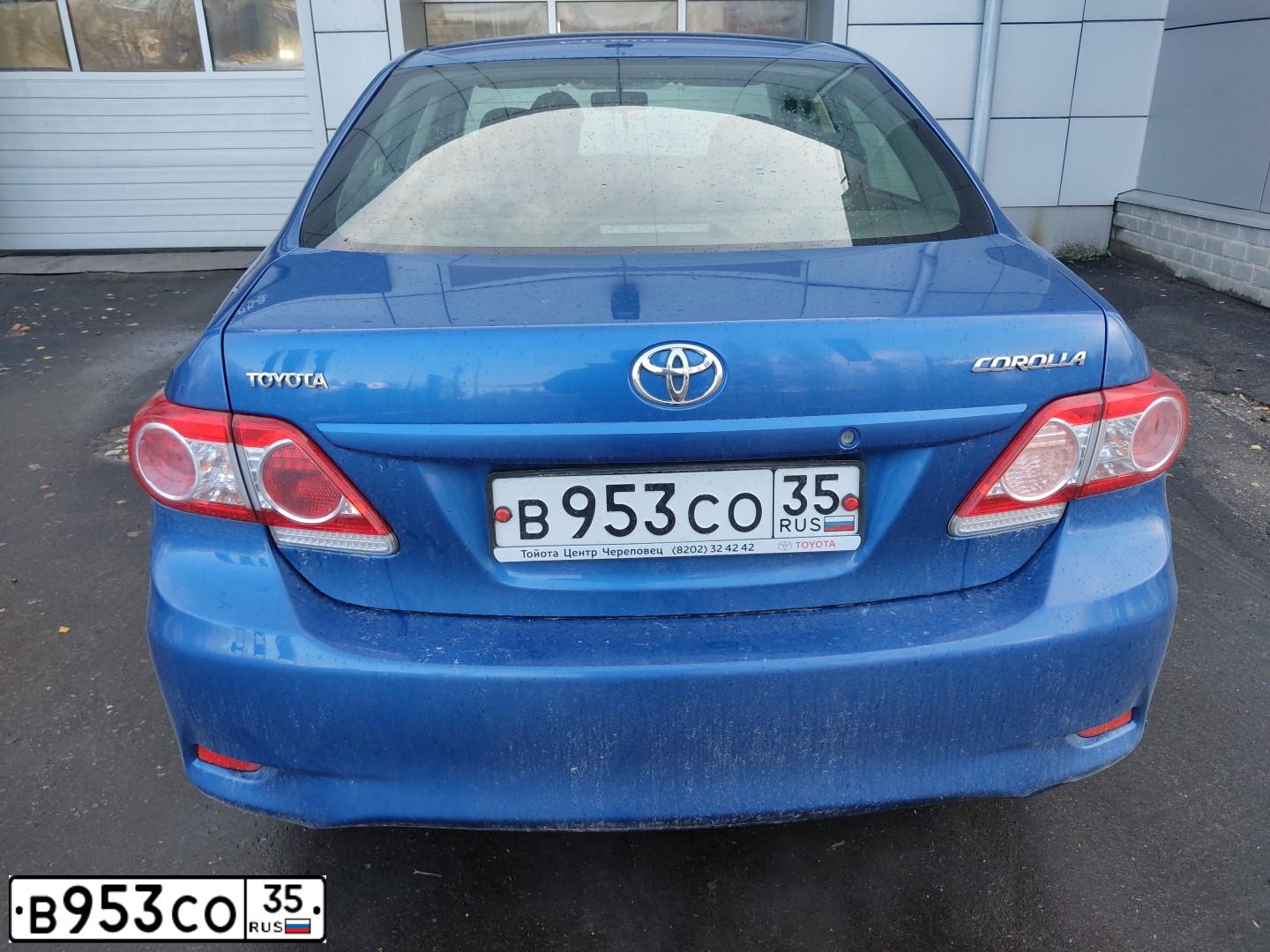 Фото автомобиля TOYOTA COROLLA, 2012 — госномер К389ОР76. Цвет: синий
