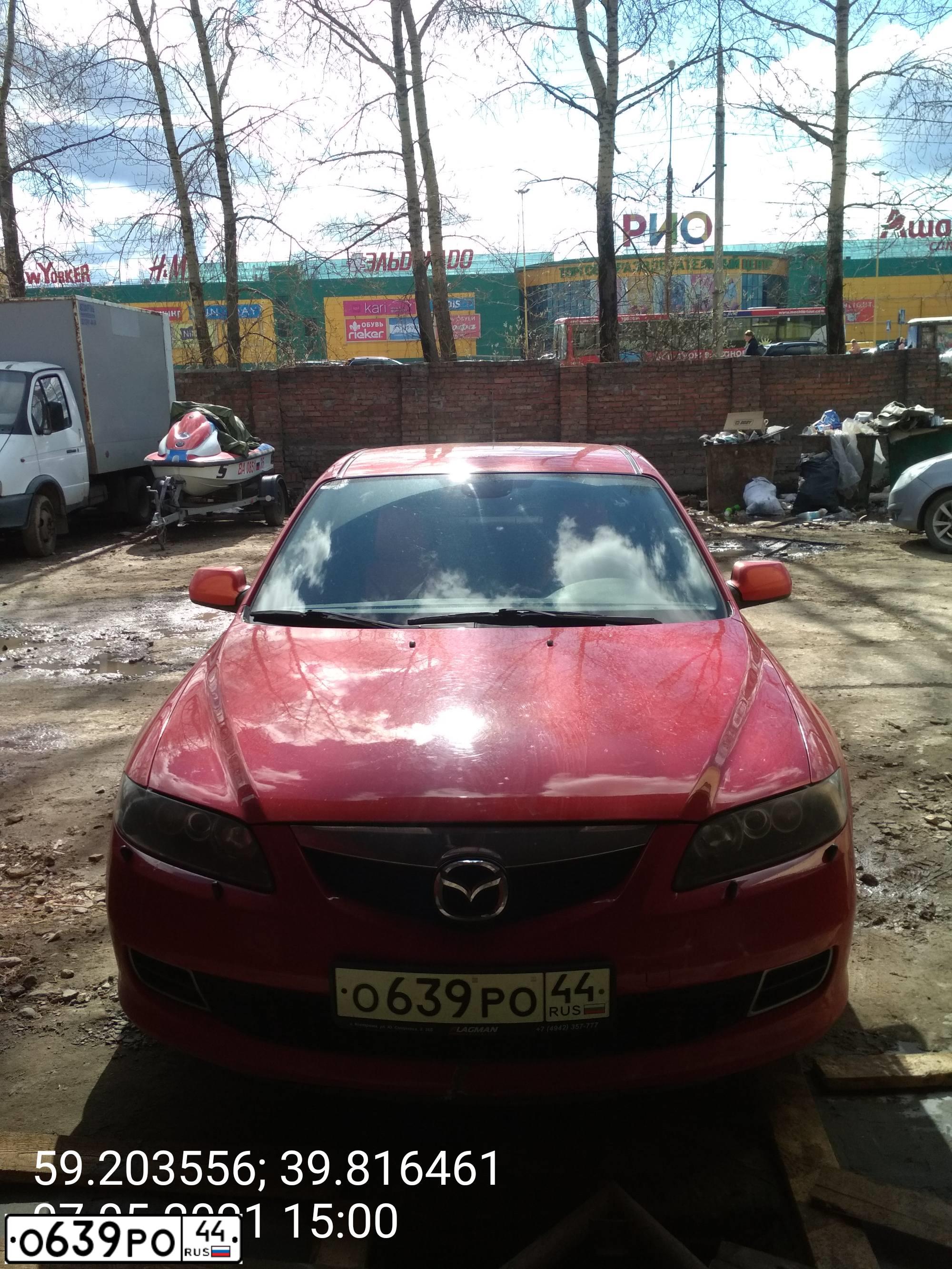 Фото автомобиля MAZDA 6, 2006 — госномер М909УУ35. Цвет: Красный