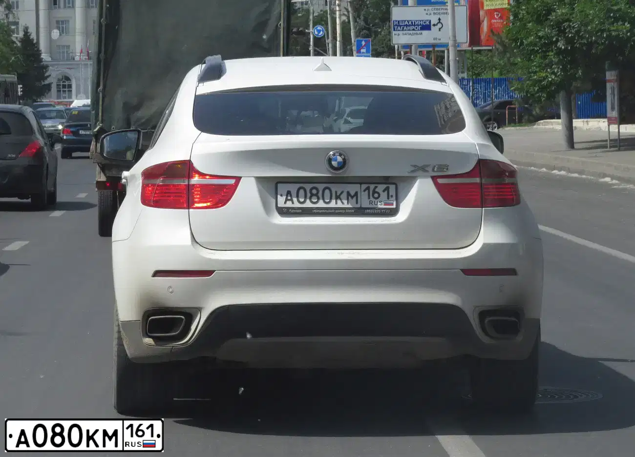 Фото автомобиля BMW X6, 2009 — госномер А080КМ161. Цвет: Белый