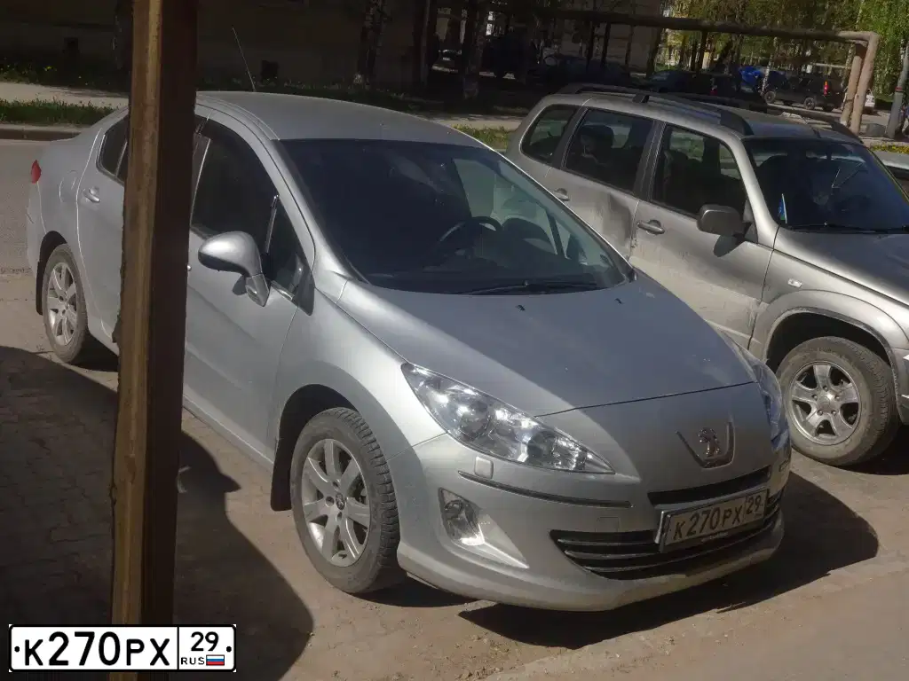 Фото автомобиля PEUGEOT T 408, 2012 — госномер К270РХ29. Цвет: СЕРЕБРИСТЫЙ