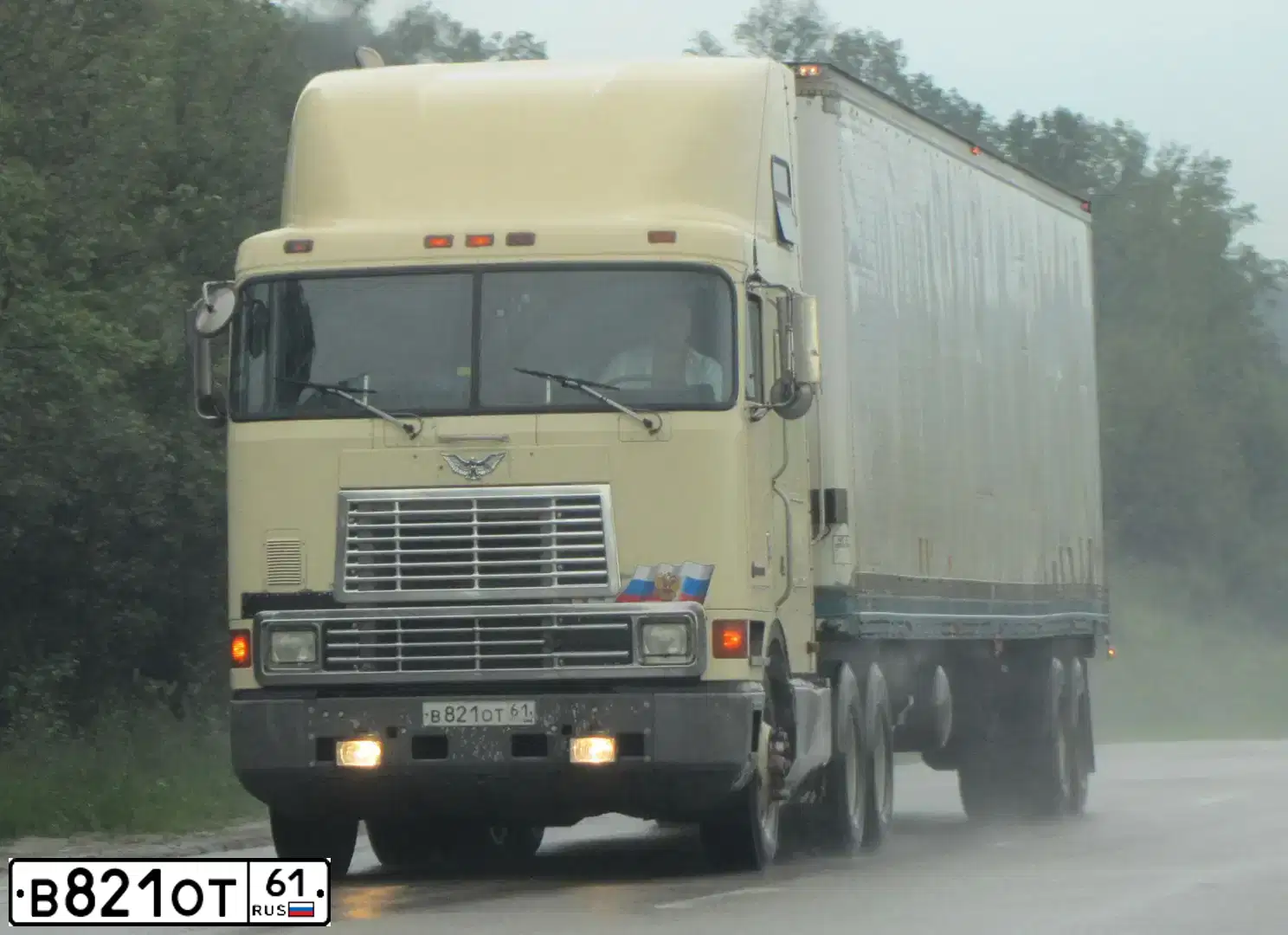 Фото автомобиля INTERNATIONAL HEAVY TRUCK 8500-9900, 1996 — госномер В821ОТ61. Цвет: БЕЖЕВЫЙ