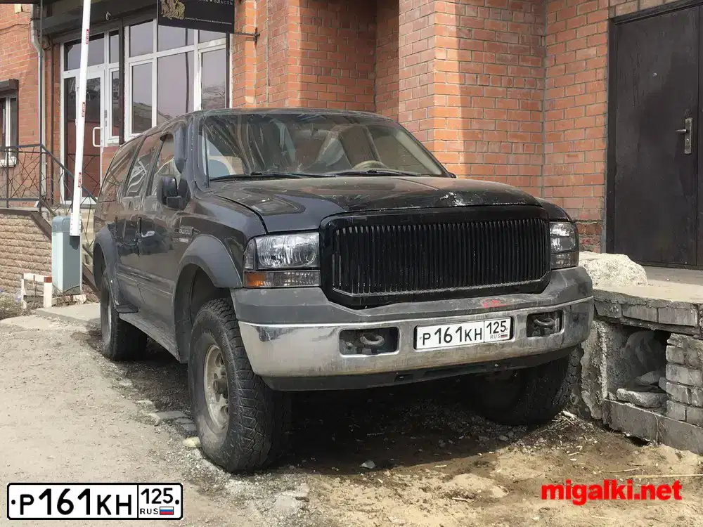 Фото автомобиля FORD EXCURSION, 2001 — госномер Р161КН125. Цвет: ЧЕРНЫЙ