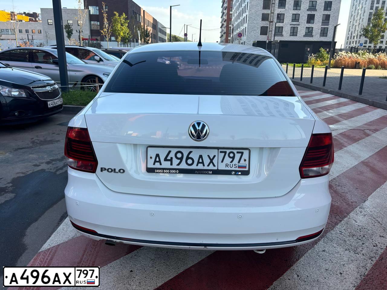 Фото автомобиля VOLKSWAGEN POLO, 2016 — госномер А496АХ797. Цвет: БЕЛЫЙ