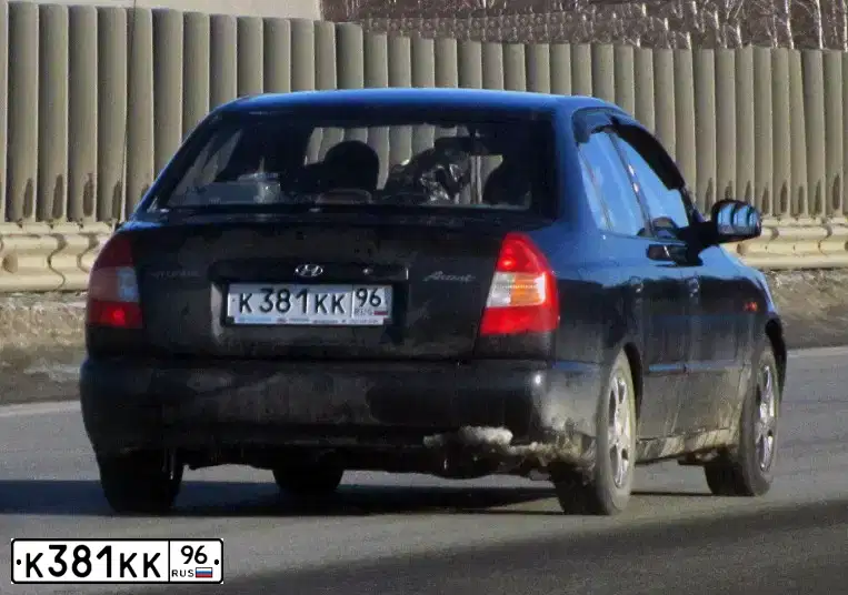 Фото автомобиля TAGAZ ACCENT, 2008 — госномер К381КК96. Цвет: ЧЕРНЫЙ