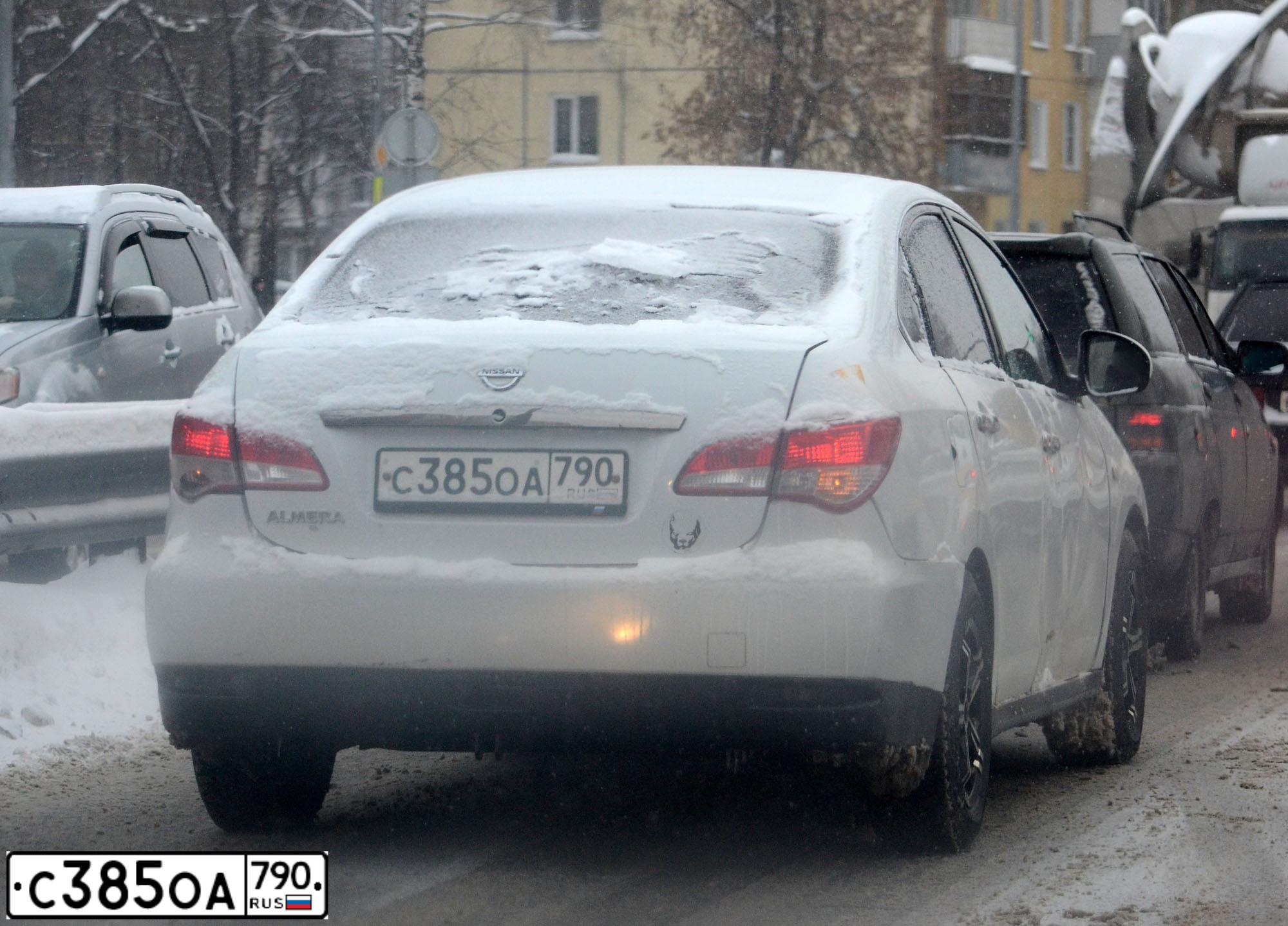 Фото автомобиля NISSAN ALMERA /AVTOVAZ/, 2014 — госномер С385ОА790. Цвет: БЕЛЫЙ ЖЕЛТЫЙ СЕРЫЙ