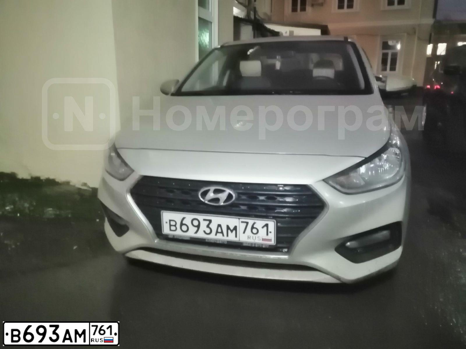 Фото автомобиля HYUNDAI SOLARIS, 2019 — госномер В693АМ761. Цвет: БЕЖЕВЫЙ