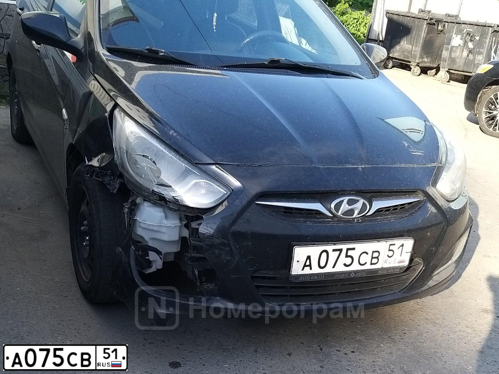 Фото автомобиля HYUNDAI SOLARIS, 2013 — госномер А075СВ51. Цвет: ЧЕРНЫЙ