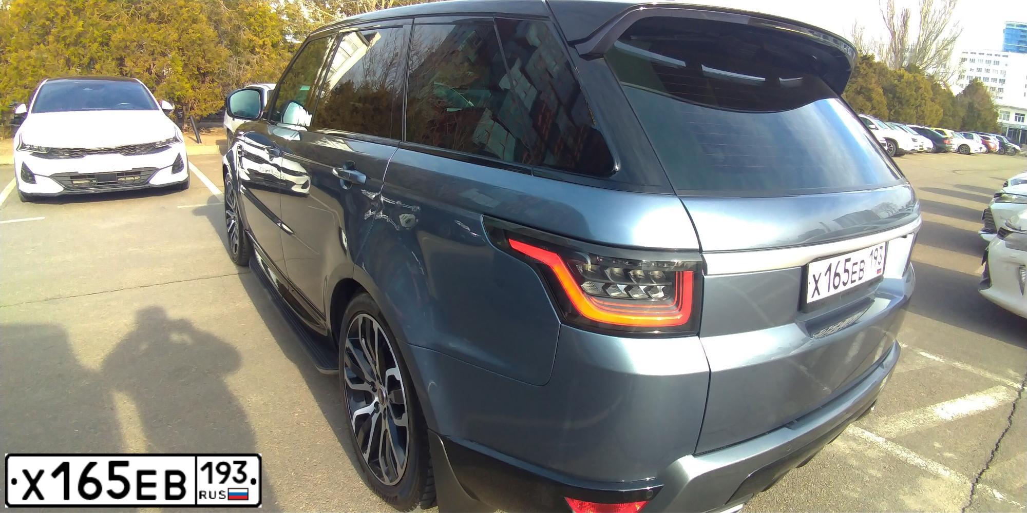 Фото автомобиля LANDROVER RANGE ROVER SPORT, 2019 — госномер Х165ЕВ193. Цвет: СЕРО-ГОЛУБОЙ