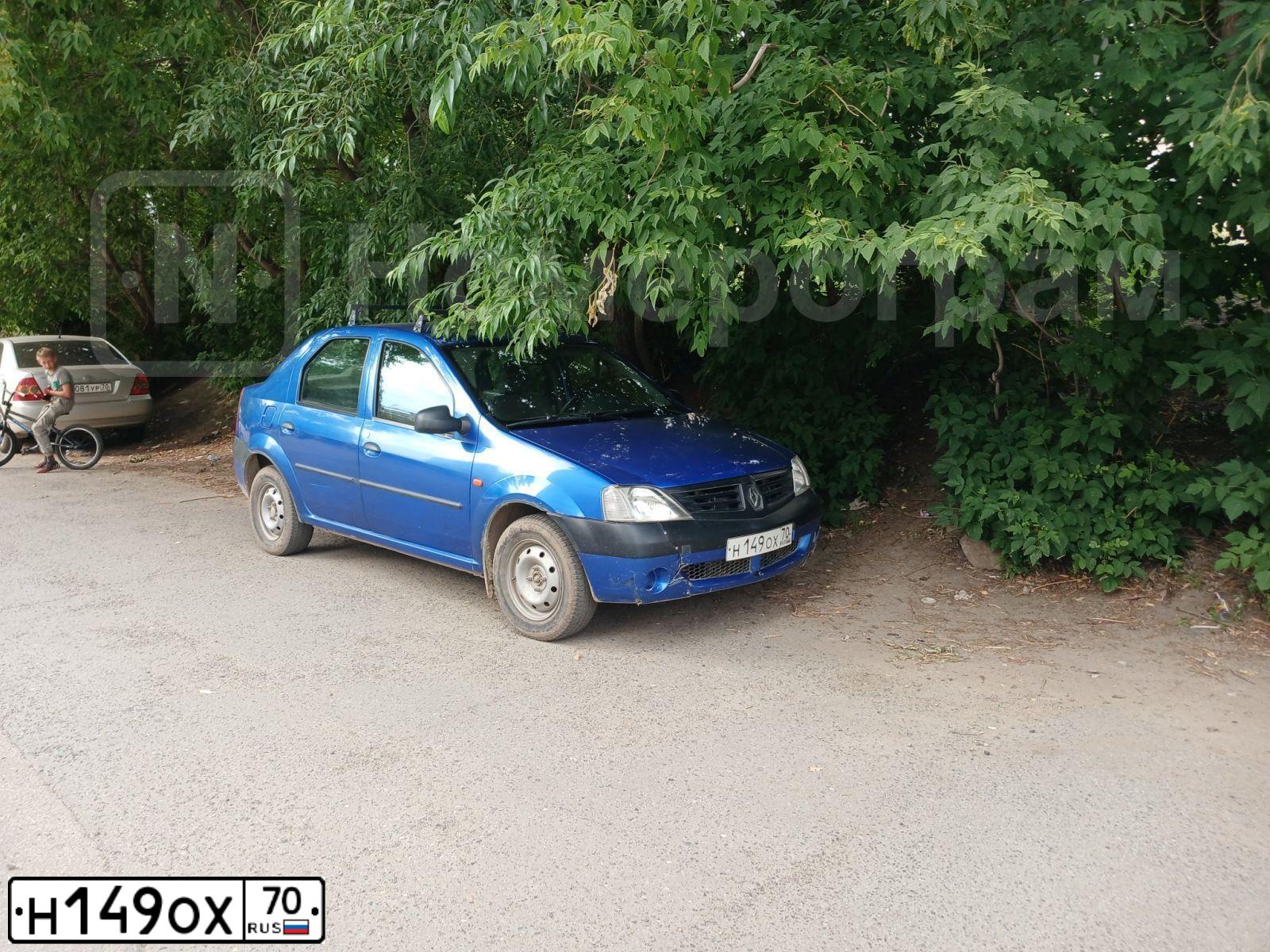 Фото автомобиля RENAULT LOGAN, 2008 — госномер Н149ОХ70. Цвет: СИНИЙ