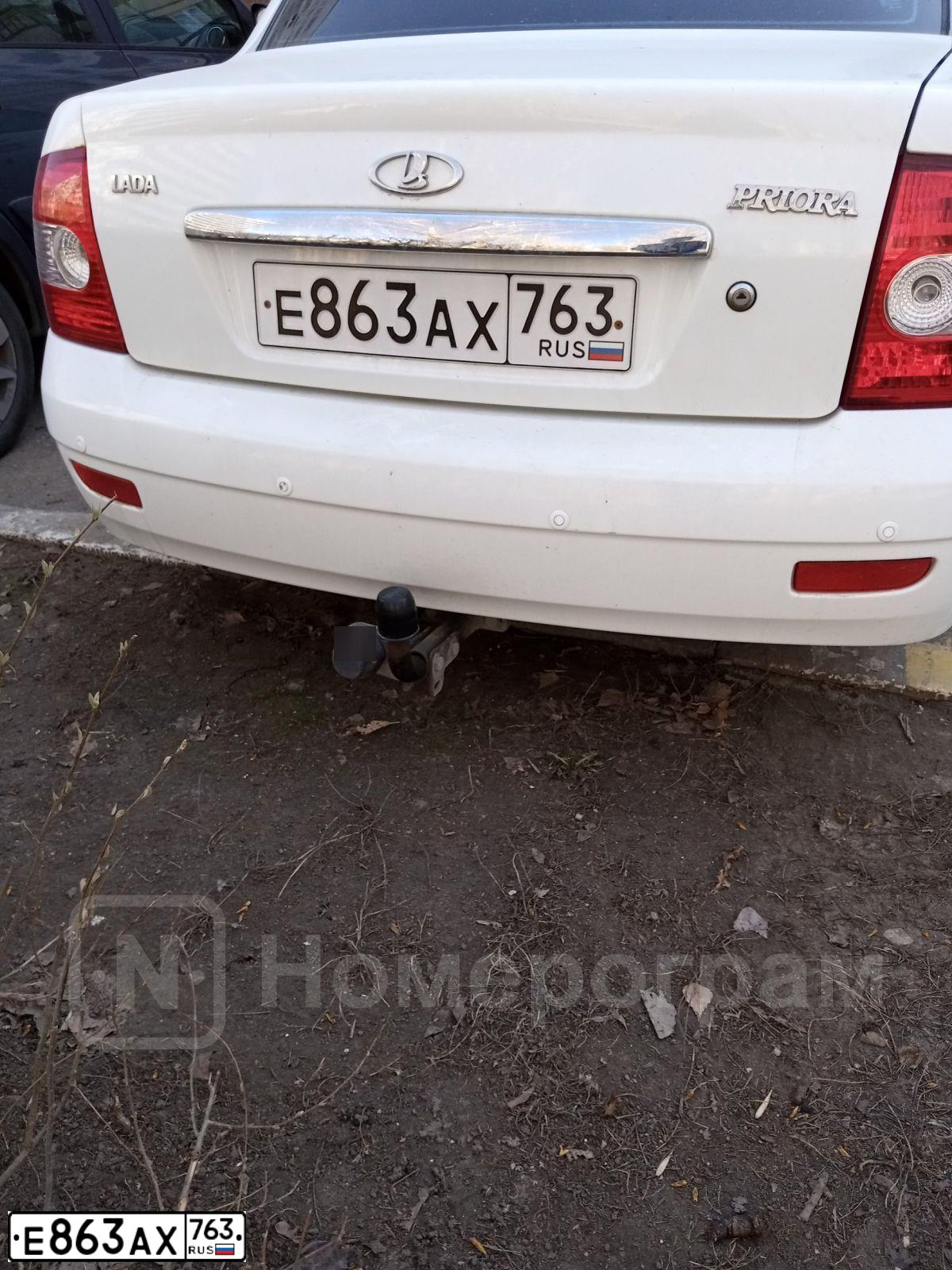 Фото автомобиля LADA 2170 PRIORA, 2012 — госномер Е863АХ763. Цвет: Белый