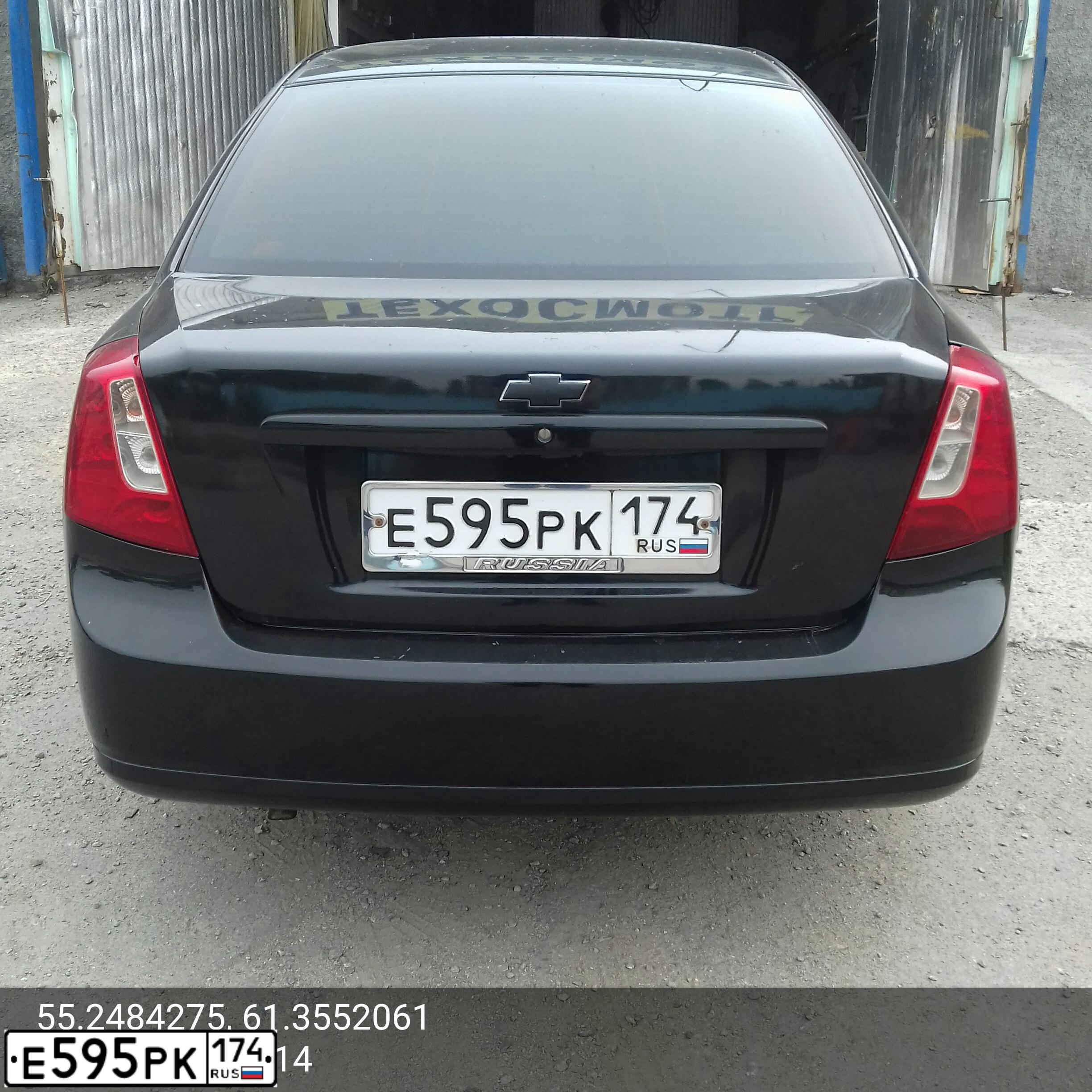 Фото автомобиля CHEVROLET LACETTI, 2008 — госномер Е595РК174. Цвет: ЧЕРНЫЙ