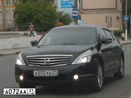 Фото автомобиля NISSAN TEANA, 2012 — госномер А072АА21. Цвет: ЧЕРНЫЙ