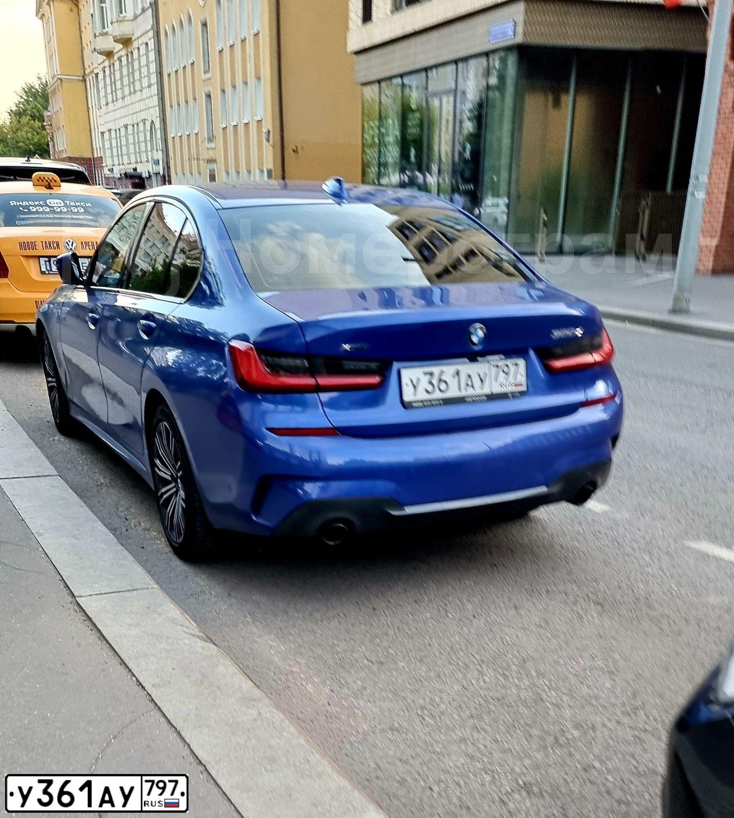 Фото автомобиля BMW SERIE 3, 2020 — госномер У361АУ797. Цвет: СИНИЙ