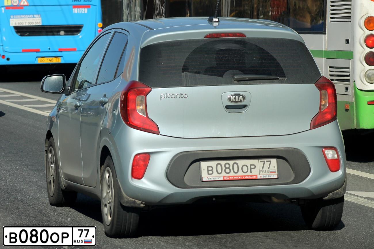 Фото автомобиля KIA PICANTO / MORNING, 2017 — госномер В080ОР77. Цвет: СИНИЙ