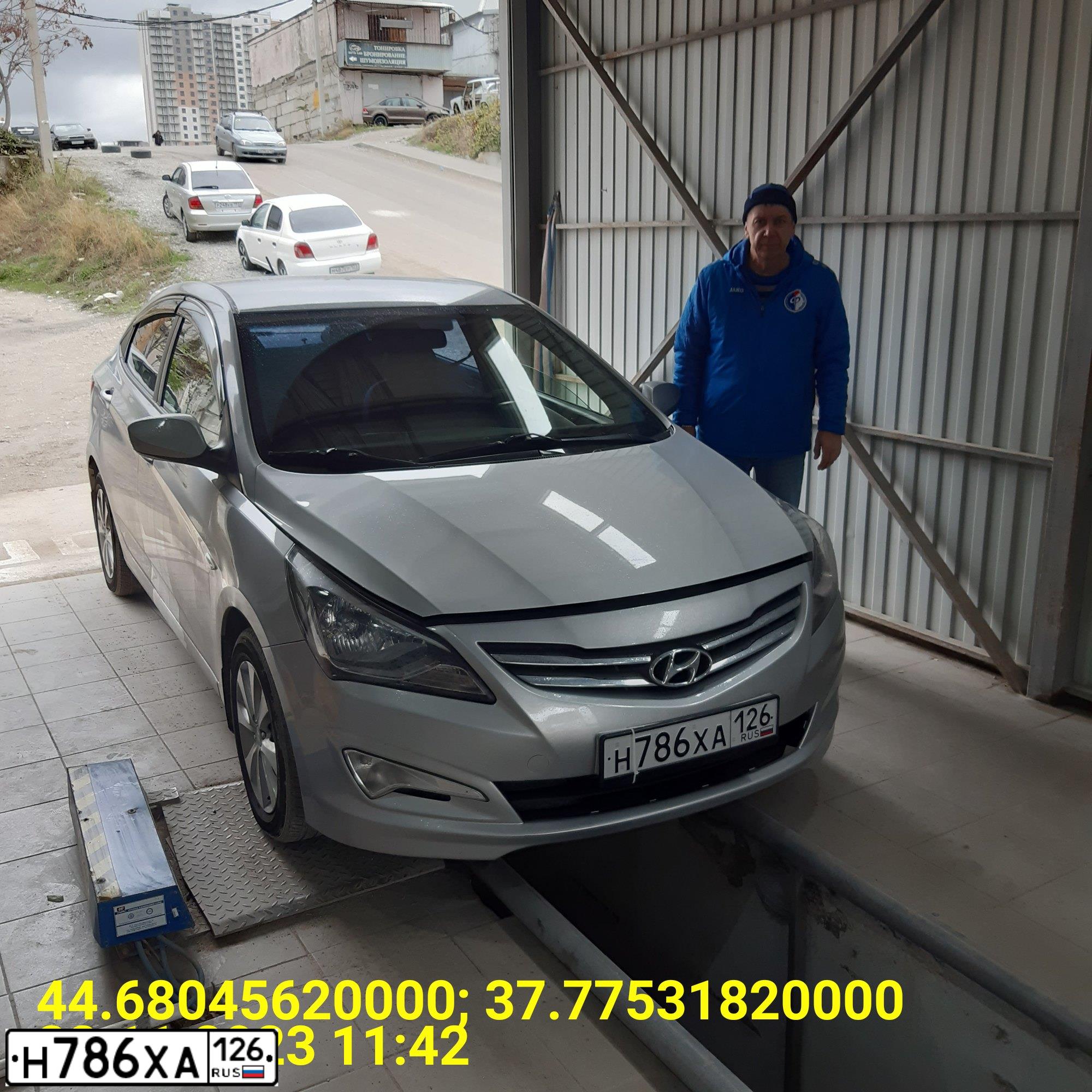 Фото автомобиля HYUNDAI SOLARIS, 2016 — госномер Р248ТМ193. Цвет: Серебристый
