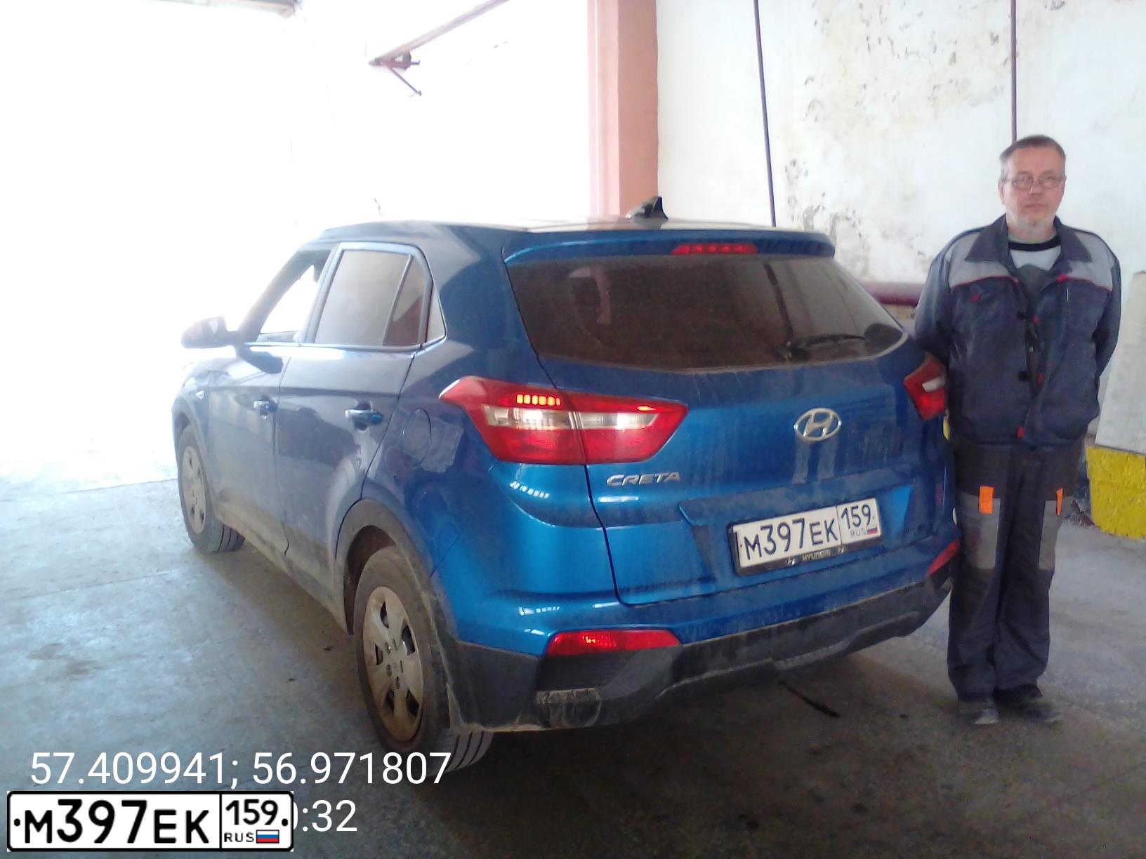 Фото автомобиля HYUNDAI CRETA, 2018 — госномер М397ЕК159. Цвет: СИНИЙ