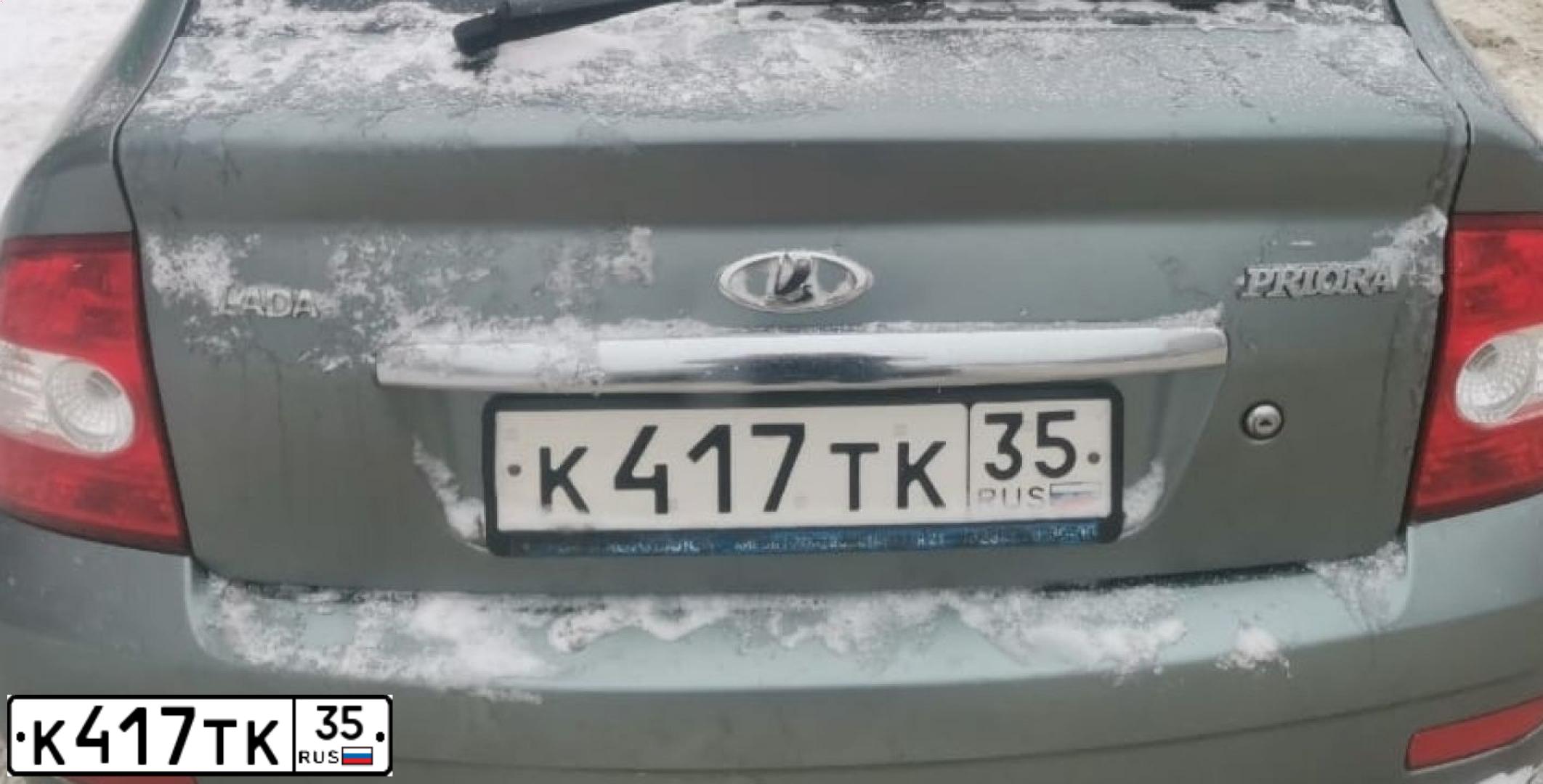 Фото автомобиля LADA 2172 PRIORA, 2011 — госномер К417ТК35. Цвет: средний серо-зеленый металлик